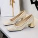 701-1 French-style With Sequins, Beads, Rhinestones, Toe, Square Opening, Chunky Heel, Slip-on, Comfortable And Stylish_vogvips.com
