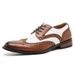 Euro Step Genuine British Style Large Size Formal Black And White Color Block Men's Brogue Carved Leather Wedding Derby Shoes_vogvips.com