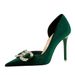 1363-K77 Banquet High Slim Heels Shallow Mouth Pointed Side Hollow Thickened Suede Diamond Buckle Bow Single Shoes_vogvips.com