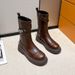 Chunky Sole Leather Brown Boots Women's Retro Martin Boots With Side Zipper Comfortable Mid-Calf Boots For Winter Spring Fall_vogvips.com