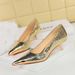 237-29 European And American Style Banquet Fashion Women's Mid-Heel Shallow Mouth Metal Pointed Toe Sparkling Sequin_vogvips.com