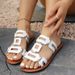 Cross-border European American Style Flat Roman Sandals For Women, New Summer Model With Metal Buckle Decoration,_vogvips.com
