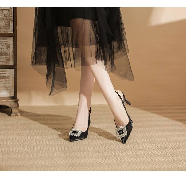 Women's Square Buckle Rhinestone Stiletto Sandals - Style Open Toe Heels (Spring Collection)_vogvips.com