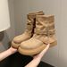 Women's Distressed Western Ankle Boots - Stacked Fold Design, Round Toe, Chunky Heel, Waterproof PU (Black, Khaki)_vogvips.com