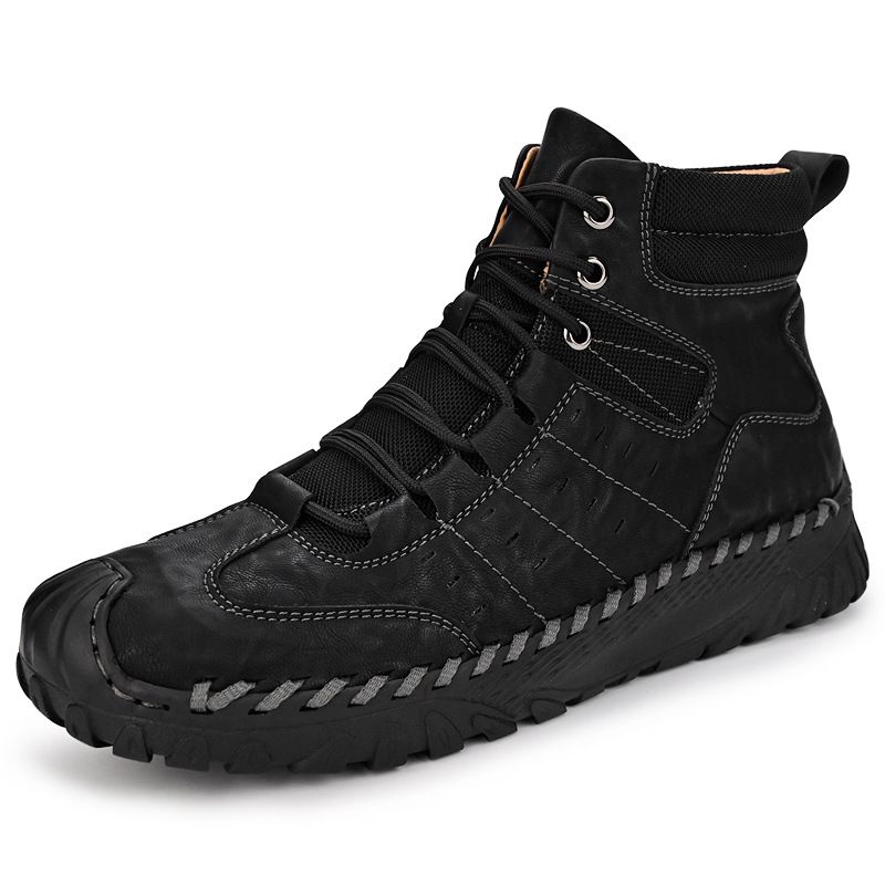 Boots: Men's Autumn And Winter Outdoor Casual Martin Boots, High-Top Cotton Warmth, Thick-Soled Non-Slip Plus-Size Leath_vogvips.com
