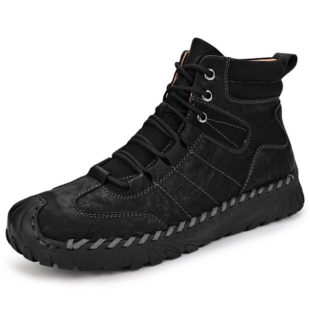 Boots: Men's Autumn And Winter Outdoor Casual Martin Boots, High-Top Cotton Warmth, Thick-Soled Non-Slip Plus-Size Leath_vogvips.com