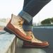 European Warm Series Large Yellow Autumn Winter Handmade Stitched Genuine Leather Cowhide Martin White Shoes Patchwork Work Men's Boots_vogvips.com