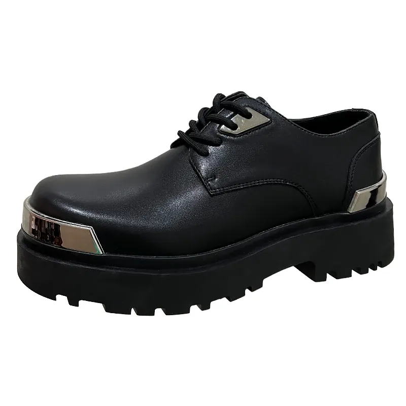 Men Harajuku Korean Man Leather Couple Shoes Streetwear Fashion Casual Thick Platform Metal Leather Wedding Men Loafers Shoes_vogvips.com