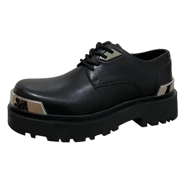 Men Harajuku Korean Man Leather Couple Shoes Streetwear Fashion Casual Thick Platform Metal Leather Wedding Men Loafers Shoes_vogvips.com