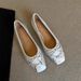 Sheepskin Version Gentle Shallow Bow Flat Shoes For Women One Foot Square Head Horse Hair Ballet Shoes_vogvips.com