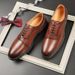 New Men's Brown Business Casual Derby Shoes British Style Lace-up Versatile Brock Men's Shoes Black Suit Banquet Dress Groom Wedding Shoes_vogvips.com
