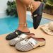 Women's Plus Size Woven Half Slippers Summer Outdoor Metal Buckle Closed Toe Flat_vogvips.com