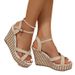 Summer New Slope Heel Waterproof Platform Thick Bottom High Heels Roman Sandals Large Women's Shoes_vogvips.com