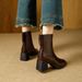 High-heeled Short Boots For Women, Slim-fit Boots, 2025 New French-style Brown Winter Boots, Women's Chunky Heel Square-toed Mid-c_vogvips.com