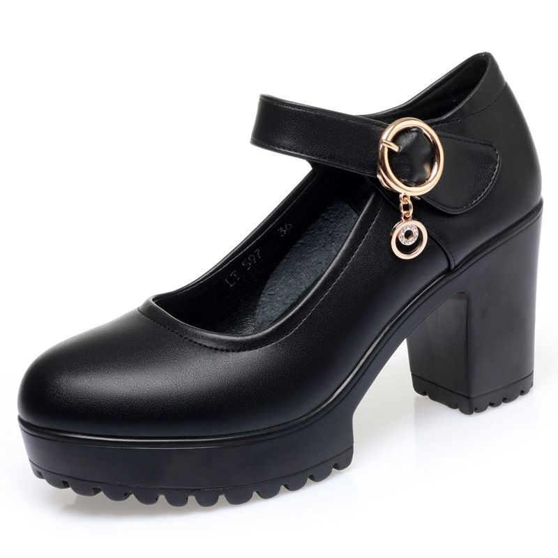 Women's Low-Heel Work Shoes – Slip-Resistant Rubber Sole & Adjustable Strap For Office/Stage (Black, 35-40, Breathable Lining)_vogvips.com