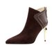 Pointy short boots for women slim heels 2024 autumn and winter new temperament high heel short boots for women grinding leather splicing naked boots_vogvips.com