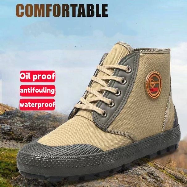 Simple Men's Shoes, Canvas Work Shoes For Construction Sites, Durable Farm Shoes, Rubber-soled Yellow Sneakers, Outdoor Casual Sports Shoes_vogvips.com