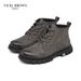 VICKI BROWN Men's Black Leather Ankle Combat Boots, Soft Fabric Lining Comfort Padded Insole, Non-Slip Block Rubber Sole Casual Work Outdoor Boot_vogvips.com