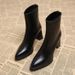 Women's Pointed Toe Ankle Boots With Chunky Heel - Stretchable French-Inspired Slim Boots For Fall & Winter Petite Slim Boots, Stretchy Martin Boots_vogvips.com