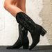 Elegant Western Ankle Boots For Women - Pointed Toe Chunky Heel Fashion Boots With Rhinestone Embellishments - Comfortable Suede & Rubber Sole_vogvips.com