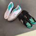 Black Suede White Stripe Retro Low Top Sneakers With Cyan Heel Detail_vogvips.com