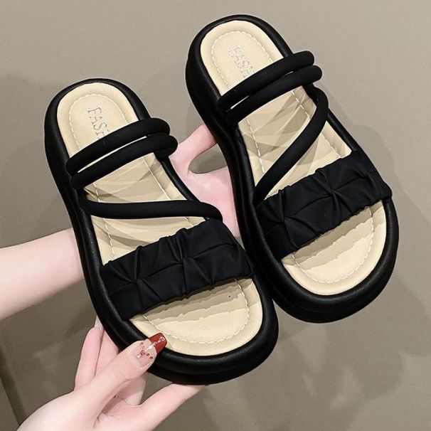Slippers Women Wearing Outside Summer 2026 New Fashionable Thick Straight Trailer For Outdoor Use Non Slip Soft Bottom_vogvips.com