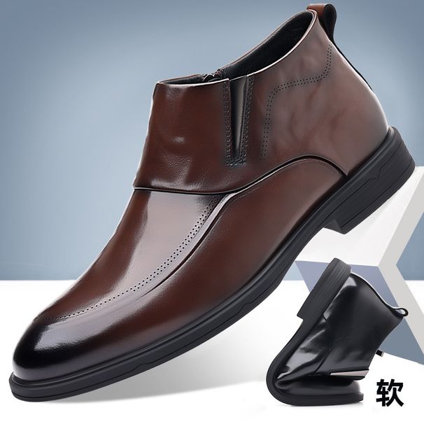 Brown Business Shoes For Men, Spring New High-Top Formal Casual Men's Shoes, European And American Mid-Top Side Zipper_vogvips.com