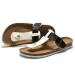 RUIZUSTOCK Unisex Trendy Black White Two Tone Thong Slide Sandals PU Leather Cork Footbed Casual Flat Shoes_vogvips.com