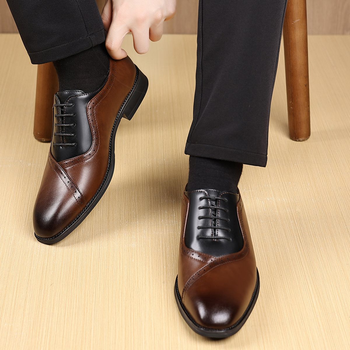 Men's Oxford Dress Shoes - Classic Square Toe Lace-Up Formal Shoes With Distressed Finish, Comfortable PU Insole & Rubber Sole, Wide Sizes 39-48_vogvips.com