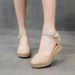 Summer Wedge Women, Versatile Breathable Linen Sandals, One-Strap Buckle Travel Export High Heel Sandals For Women_vogvips.com