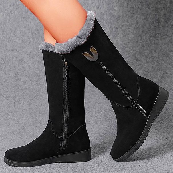 Winter snow boots women's shoes with wool thickened mid-tube wedge heel non-slip warm side zipper cotton boots_vogvips.com