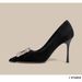 Women's Shoes Autumn New Style Black Stiletto Heels With Rhinestones, Elegant French Pointed Toe Single Shoes_vogvips.com