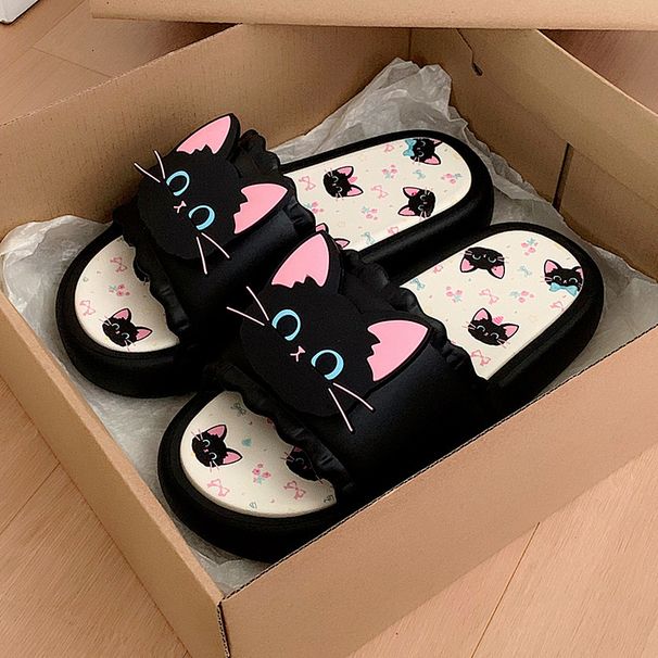 Sweet And Cool Black Kitten Slippers For Spring, Non-slip Soft-soled Indoor And Outdoor Bathroom Slippers_vogvips.com