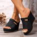 Women's plus Size Wedge Sandals Summer Peep Toe Thick Sole Denim New Style Size 43_vogvips.com