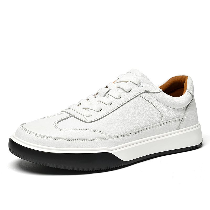 The First Layer Of Cowhide Leather Lace-up Men's Board Shoes Single Shoes Casual Four Breathable White Shoes Men_vogvips.com