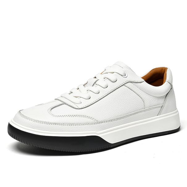 The First Layer Of Cowhide Leather Lace-up Men's Board Shoes Single Shoes Casual Four Breathable White Shoes Men_vogvips.com