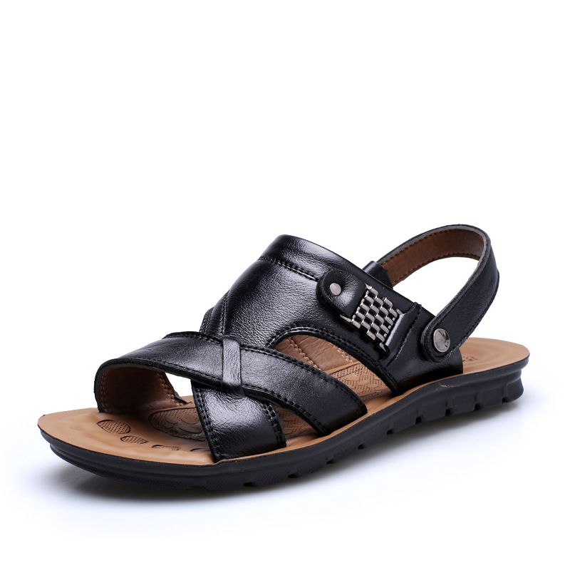 Men’s Shoes Summer New Men's Sandals Men's Trendy Genuine Leather Beach Shoes Large Pier Layer Cowhide Casual Men's Sandals_vogvips.com