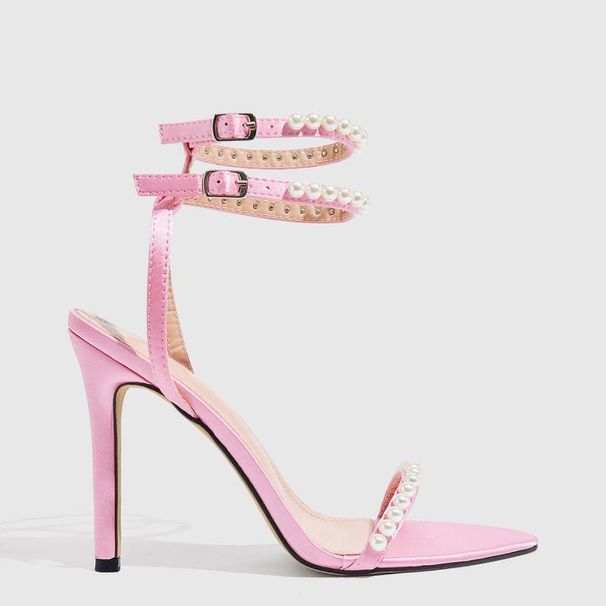 Women's Shoes Fashion Pearl Decorated Strap Women's High Heel Sandals Pink Summer High Heel Sandals_vogvips.com
