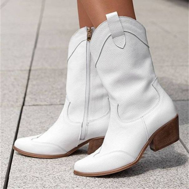 Western Ankle Boots For Women, Fashion PU Leather Pointed Toe With Chunky Heel, Cozy Faux Fur Lining, Sizes 35-43_vogvips.com