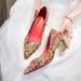 Red Gold Pointed-toe High-heeled Shoes With Chinese Embroidery And Rhinestone Wedding Shoes, 7 Cm Thick Heel, High And Stylish Red Shoes_vogvips.com