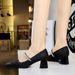 5288-17 Korean Version Thick And Medium Heeled Women's Shoes With Shallow Mouth Square Toe Pearl Rhinestone Straight_vogvips.com