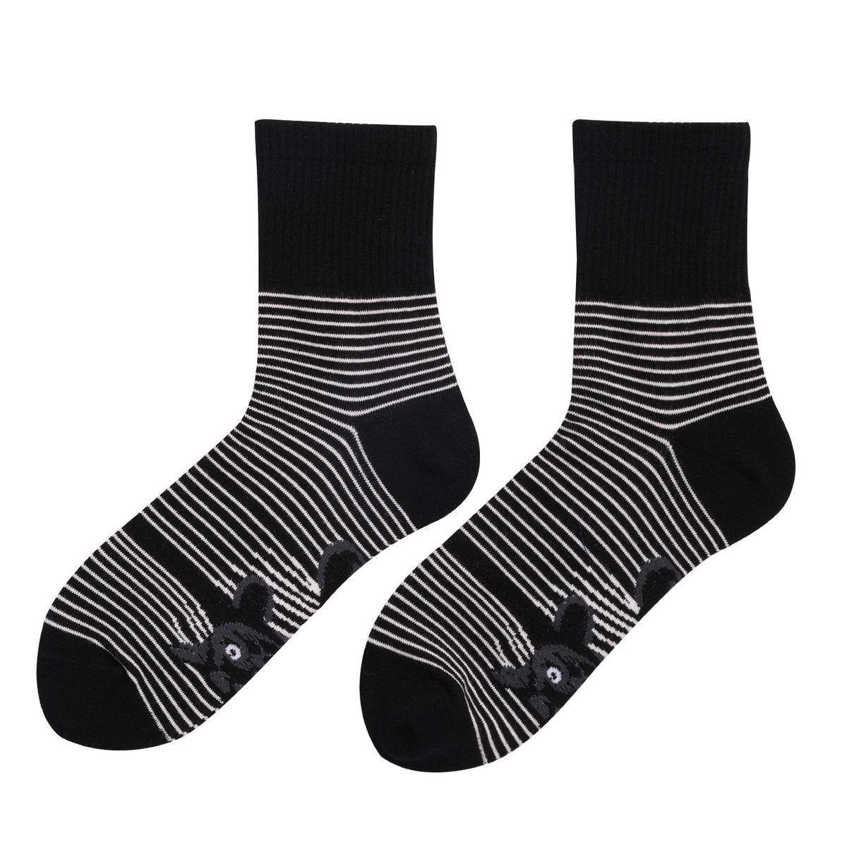 New black and white striped animal cat print plus-size men's and women's mid-tube socks_vogvips.com
