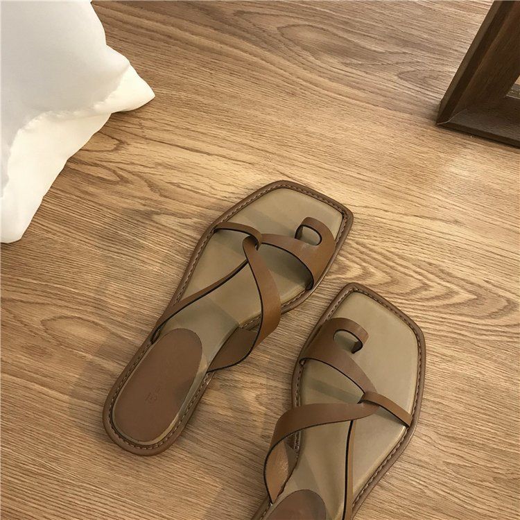 Roman Style Slippers For Women To Wear As Outerwear 2025 Summer New Korean Version Slip On Casual Beach Vacation Sandals_vogvips.com