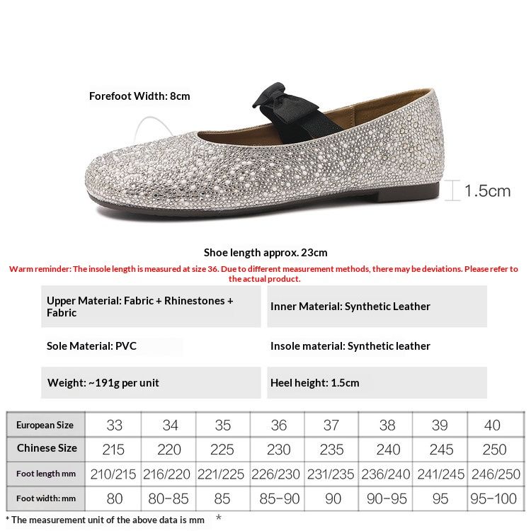 Cameido Women's Ballet Mary Jane Shoes With Rhinestone Bow Soft Sole Flat Shoes For Spring_vogvips.com