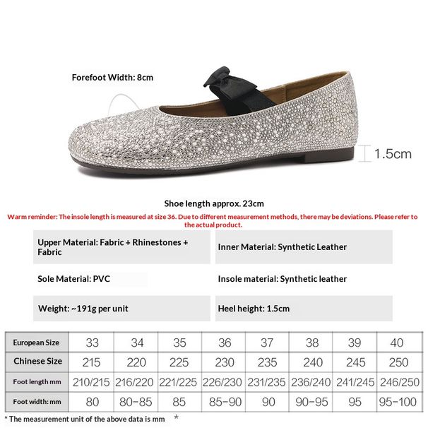 Cameido Women's Ballet Mary Jane Shoes With Rhinestone Bow Soft Sole Flat Shoes For Spring_vogvips.com