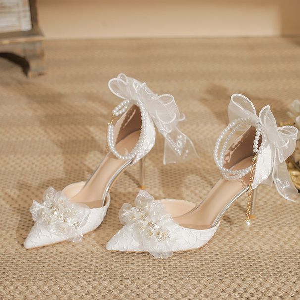 Women's Shoes Elegant White Pointed-Toe High Heels For Women - Versatile Wedding & Party Shoes With Adjustable Ankle Strap - PU Leather Pumps_vogvips.com