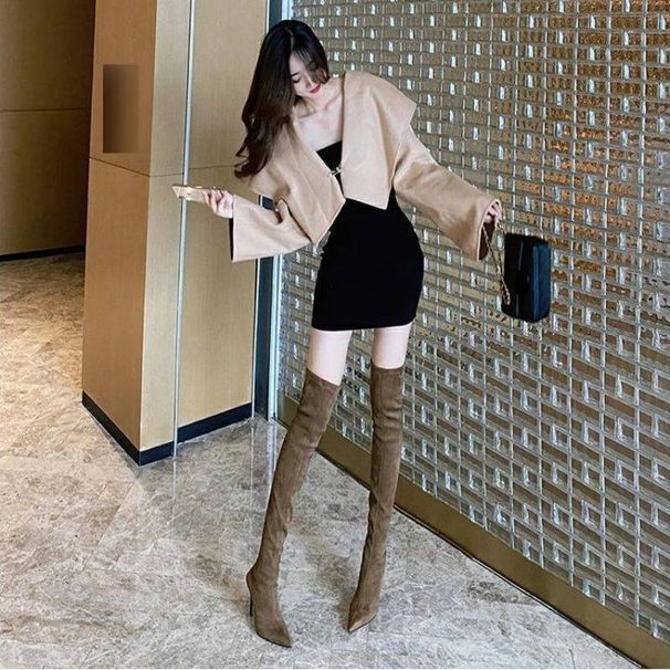 Suede Over-The-Knee Boots For Women - 9CM Stiletto Heel Pointed Toe Boots | Stretchy Slimming High Boots | Sexy Pull-On Style | Autumn/Winter Fashion_vogvips.com