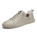 Men's Casual Board Shoes Small Size Lace-up-free Leather Board Shoes Hollow Hole White Shoes_vogvips.com