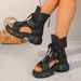 New Vintage Hollow Leather Boots Sandals Fashion Front Lace-up Thick Soles Solid Color Open Toe Cool Boots_vogvips.com