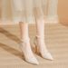 Women's Shoes Casual Business Wedding Party Style Stiletto White Lychee Pattern One Line Pearl Two Wear Comfortable Daily Single Shoes For Women_vogvips.com
